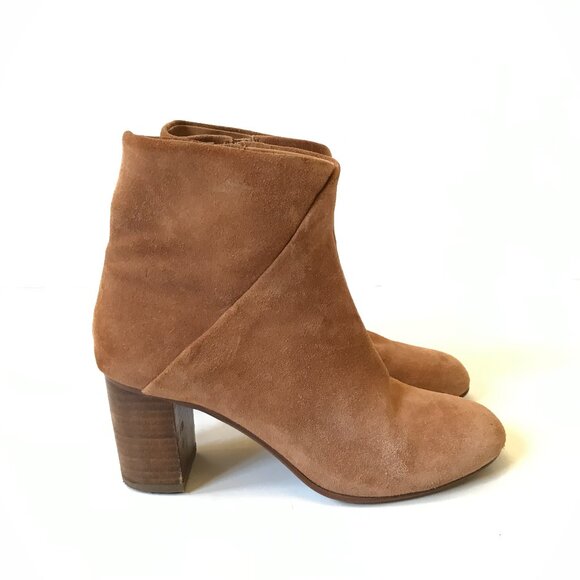 Soludos Venetian Suede Boots Booties Womens 7.5 Brown Tan Side Zip Block Heel - Picture 1 of 8